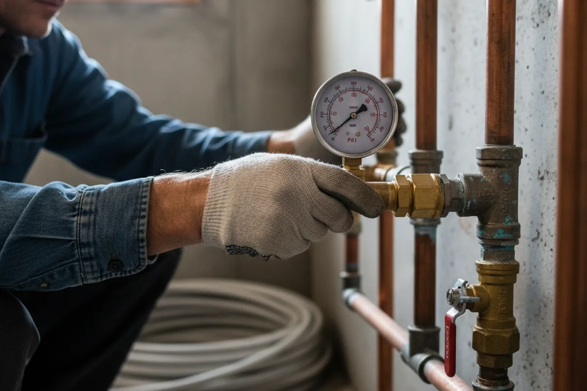 Pressure testing a repaired line during Water Line Repair in Purdys